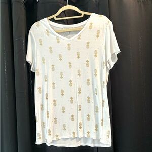 Charlie Paige White & Gold Pineapple Short Sleeve Top T-shirt Size S